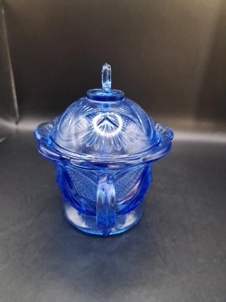 Azucarero antiguo cristal prensado azul