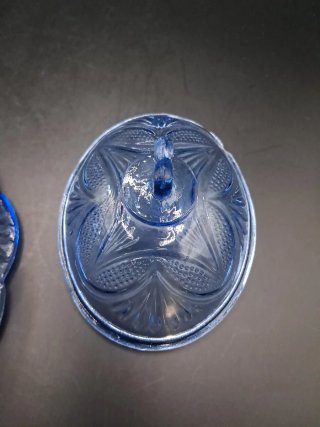 Azucarero antiguo cristal prensado azul