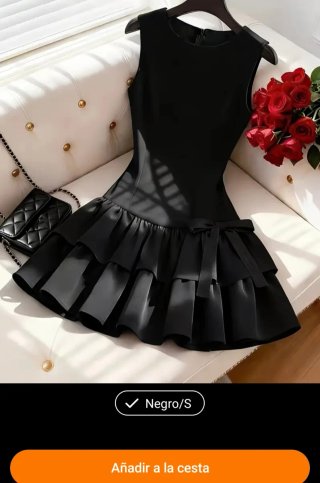 Vestido negro volantes lazo talla S