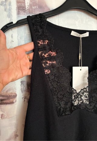 Camiseta Zara Negro Encaje T.S com etiqueta