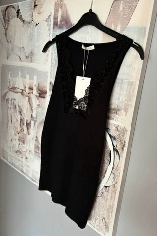 Camiseta Zara Negro Encaje T.S com etiqueta