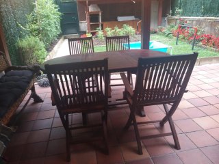 Mesa+4sillas madera teca de 120. Extensible120x180