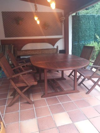 Mesa+4sillas madera teca de 120. Extensible120x180