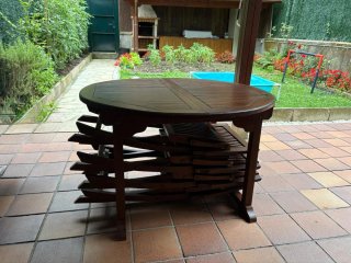 Mesa+4sillas madera teca de 120. Extensible120x180