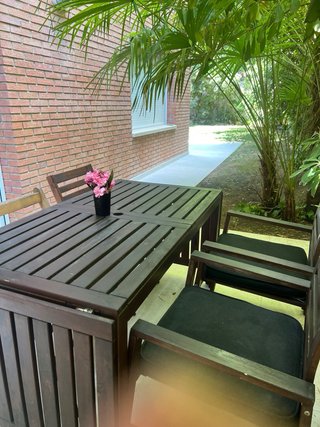 Mesa extensible jardín 8-10 plazas+4sillas acacia