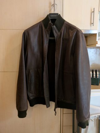 Cazadora Bomber Piel Marrón Massimo Dutti