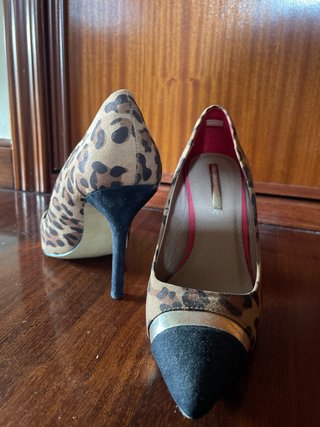 Tacones Suiteblanco T38 Leopardo Negro Dorado