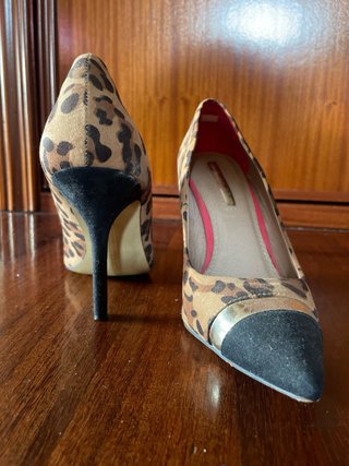 Tacones Suiteblanco T38 Leopardo Negro Dorado