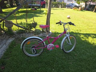 2 Bicicletas infantiles: una roja y otra rosa