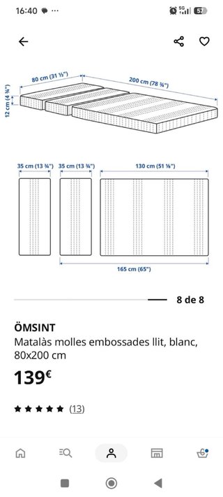Colchón Ikea Ömsint 200x80cm