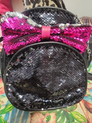 Mochila Bolso Negro y Rosa Lentejuelas
