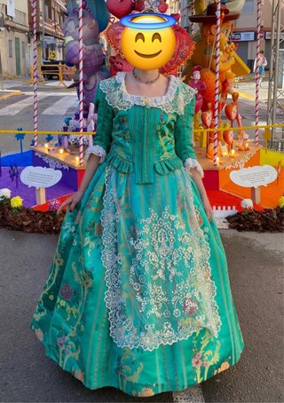 Vestido Fallera Verde Multicolor Talla 6-9 años