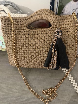 Borsa handmade ecopelle beige e oro