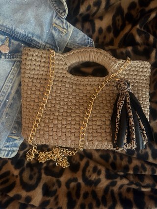 Borsa handmade ecopelle beige e oro