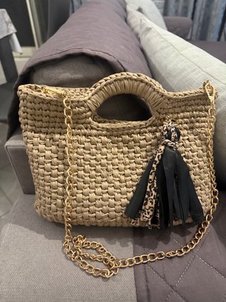Borsa handmade ecopelle beige e oro