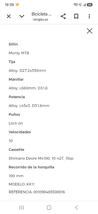 Bicicleta Monty Monoplato talla M 27,5