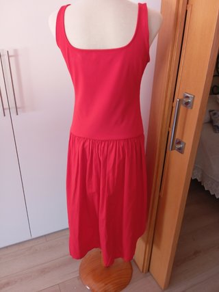 Vestido Zara Rojo Talle Bajo Midi L