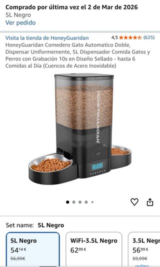 Comedero Gato Automático HoneyGuaridan 5L