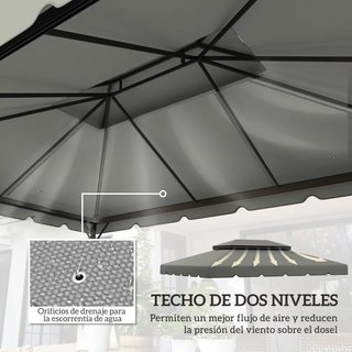 Toldo Recambio Cenador 4x3 Doble Techo Gris Claro
