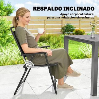 Juego 4 Sillas Jardín Plegables Metal Negras