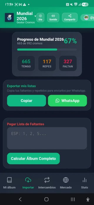 App Mundial 2026 Gestor Cromos