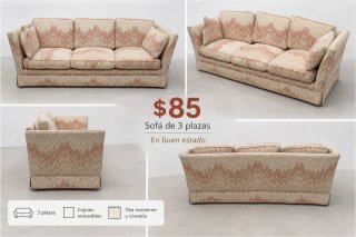 Sofá de 3 plazas beige y rosa