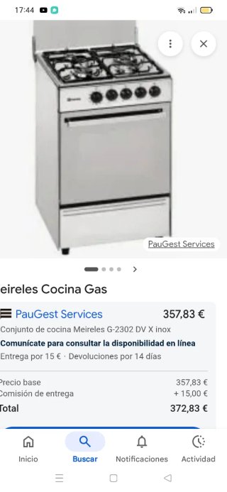 Cocina Meireles 3 fuegos Inox horno Temporizador