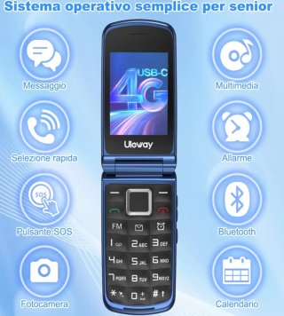 Cellulare a Conchiglia Blu per anziani 4G Nuovo