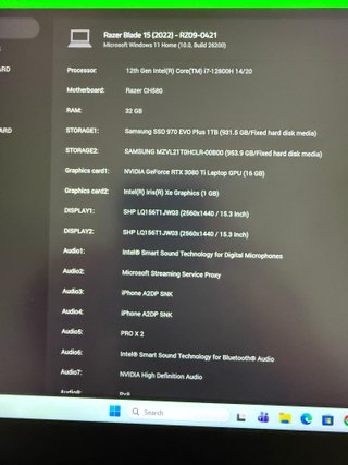 Razer Blade 15 RTX 3080Ti i7 32GB DDR5 240Hz OLED