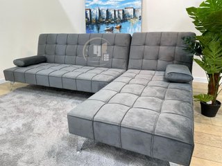 Sofá-cama chaise-longue gris terciopelo