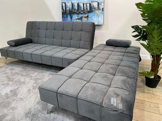 Sofá-cama chaise-longue gris terciopelo