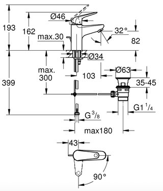 Grifo lavabo Grohe Alanis cromado cartucho Ø28 mm