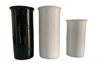 Set 3 vasi cilindrici vintage in ceramica smaltata
