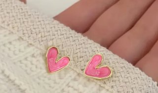 Pendientes Corazón Rosa y Dorado Nuevos
