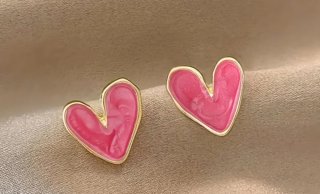 Pendientes Corazón Rosa y Dorado Nuevos