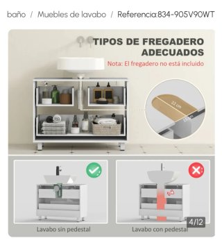 Mueble de lavabo blanco y metal