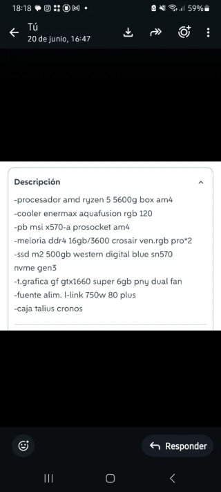PC Gaming con RGB de Sobremesa.