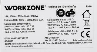 Regleta 8+2 Tomas Workzone Blanca