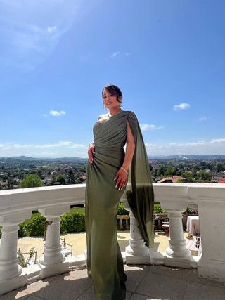 Vestido de fiesta verde oliva drapeado-NUEVO