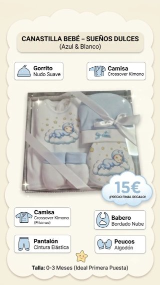Canastilla Bebé - Sueños Dulces (Azul y Blanco)