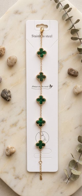Pulsera trébol oro y verde Acero