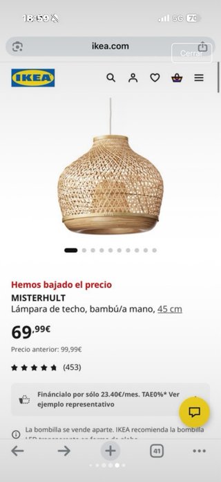 Lámpara de techo de mimbre Ikea