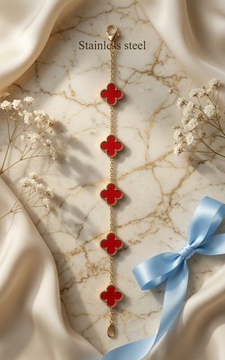 Pulsera trébol oro y rojo Acero