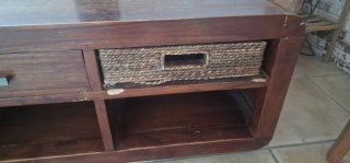 Mesa centro/TV madera y mimbre