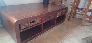 Mesa centro/TV madera y mimbre