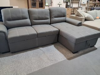 Sofá Chaiselongue Cama Piel Sintética Gris