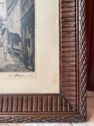 Grabado antiguo Rue du Marché au Charbon