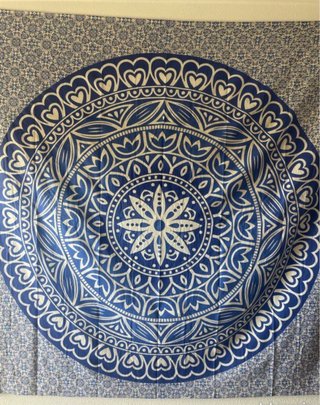 Tapiz Mandala Azul y Blanco 210 x 240 cm