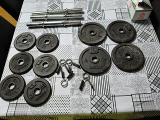 Barra y discos de pesas Domyos