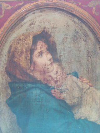 Cuadro antiguo religioso Virgen y Niño